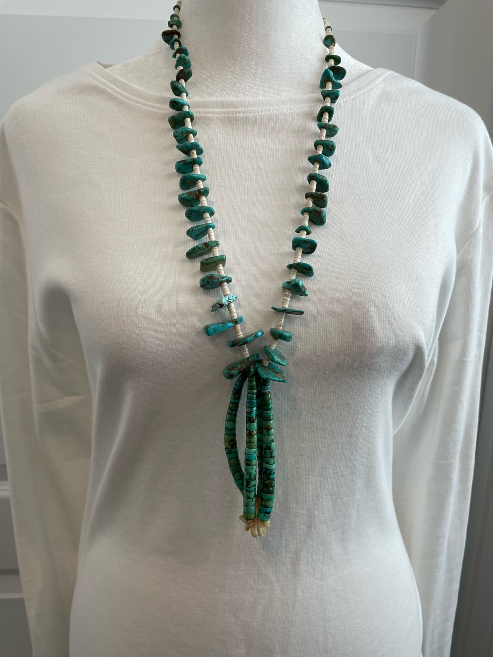 Vintage Native American  Turquoise Heishi Necklace with Tassel